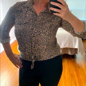 Leopard print button down